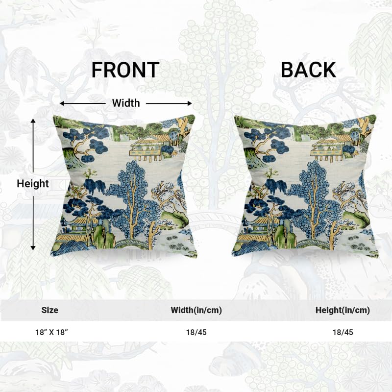 HUBUYTEFE Chinoiserie Pillow Covers 18x18 Set of 2,Pillow Covers Outdoor Decorative Linen Pillow Covers for Couch Bed Sofa Cushion Farmhouse Pillowcases