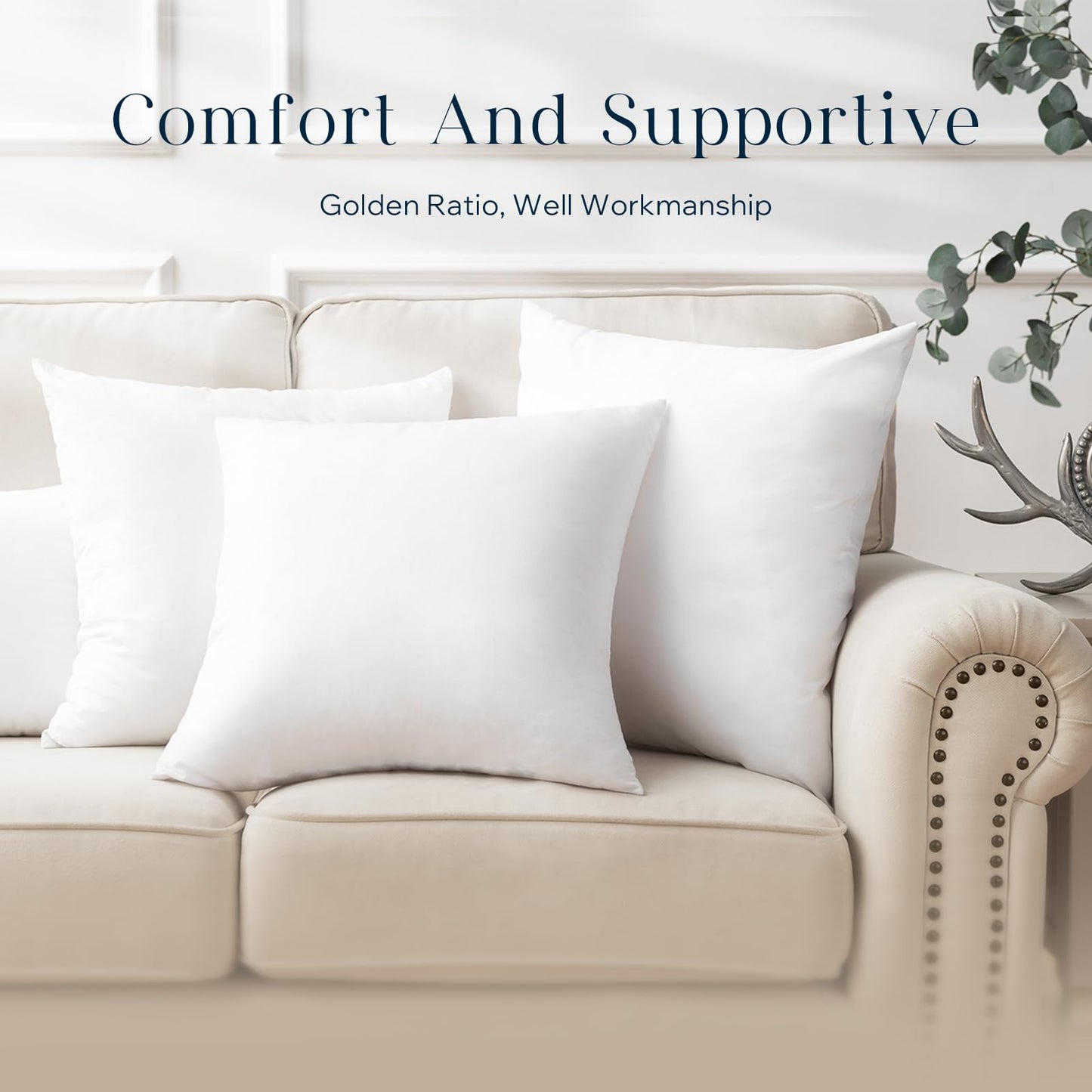 Phantoscope Premium Outdoor Pillow Inserts - Pack of 2 Square Form Water Resistant Polyester Throw Pillows, Couch Sham Cushion Stuffer, 18 X 18 inches