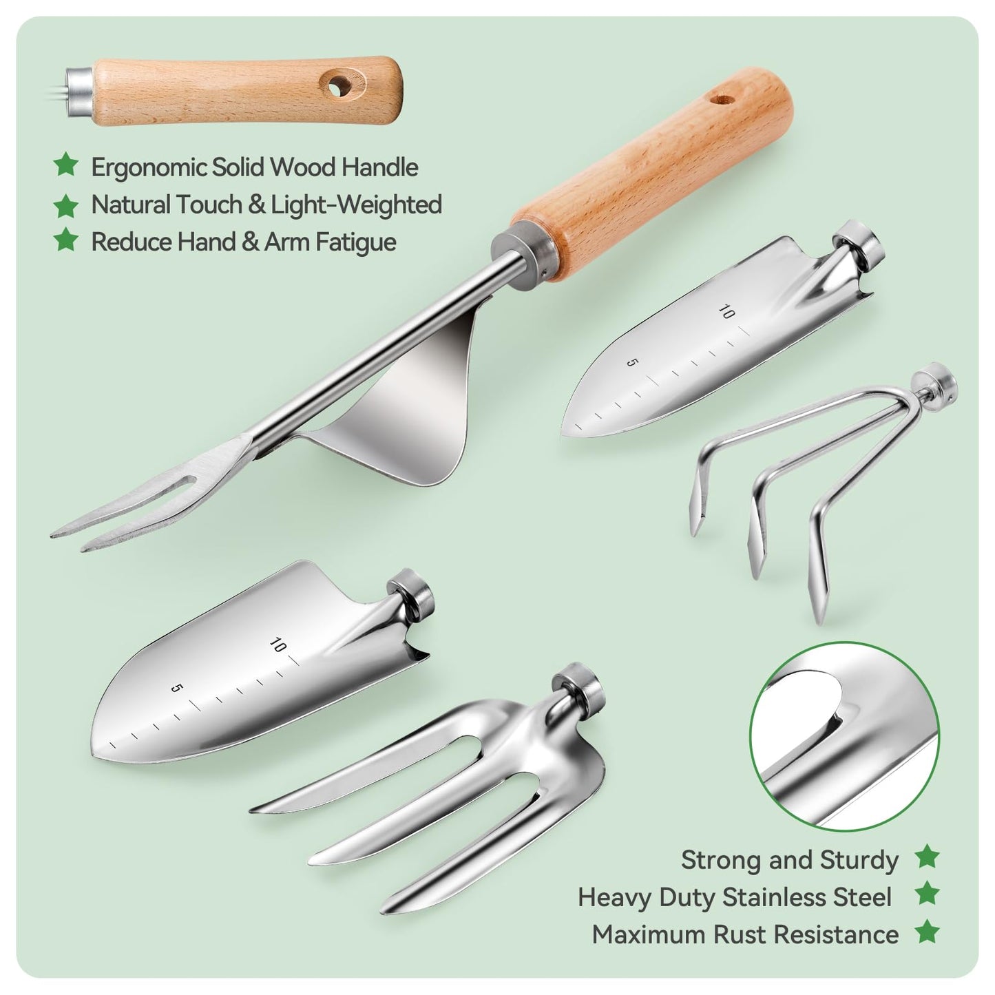 Grenebo Gardening Tools 9-Piece Heavy Duty Gardening Hand Tools with Fashion and Durable Garden Tools Organizer Handbag,Rust-Proof Garden Tool Set, Ideal Gardening Gifts for Women