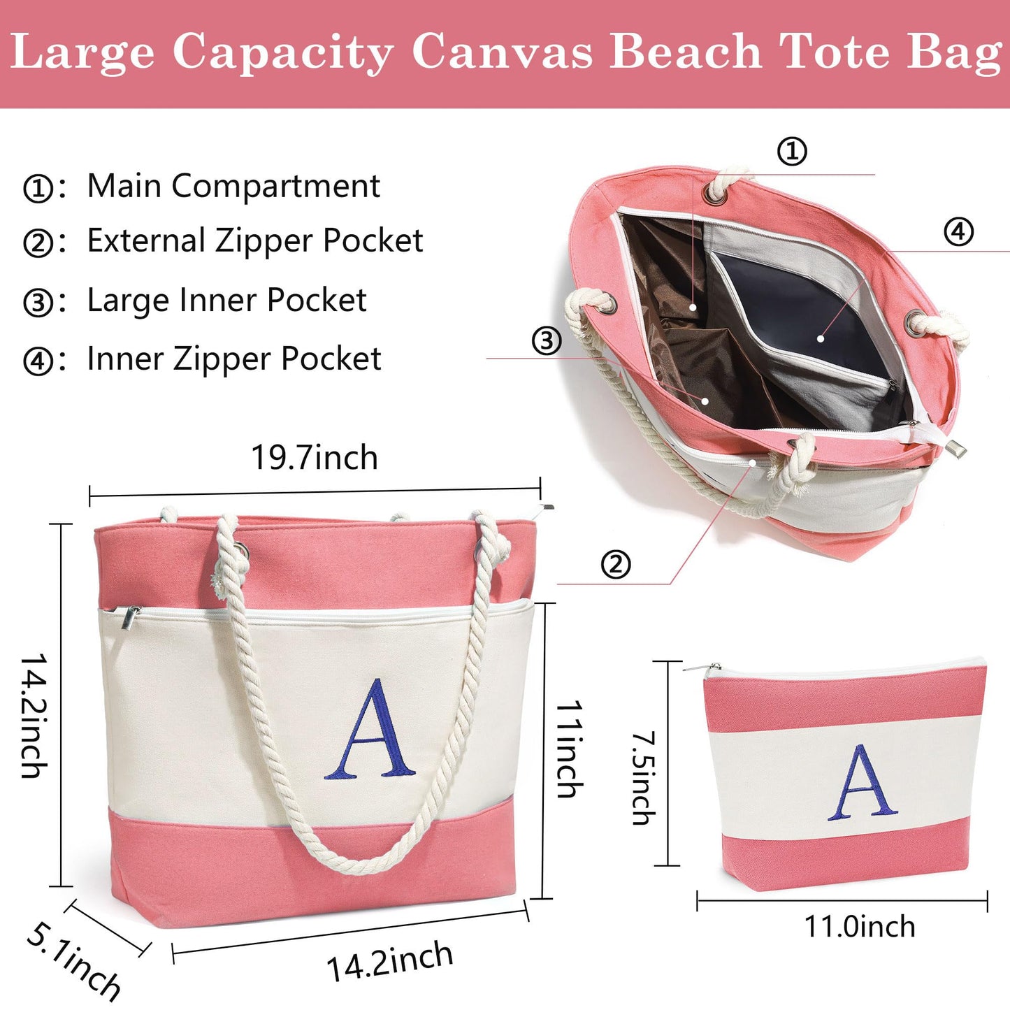 YOOLIFE Personalized Gifts,Monogram Beach Bag Waterproof Initial Tote