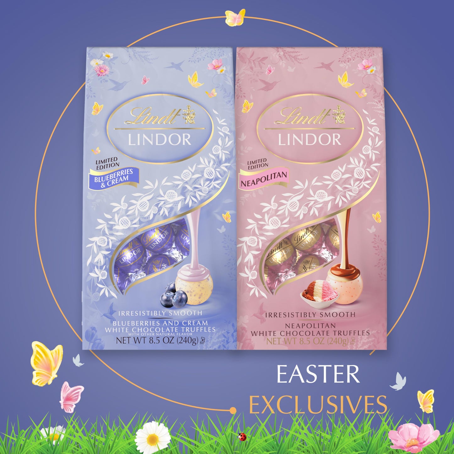 Lindt LINDOR Blueberries & Cream White Chocolate Candy Truffles, White Chocolate Candy With Blueberries and Cream Truffle Filling, 8.5 oz. Bag