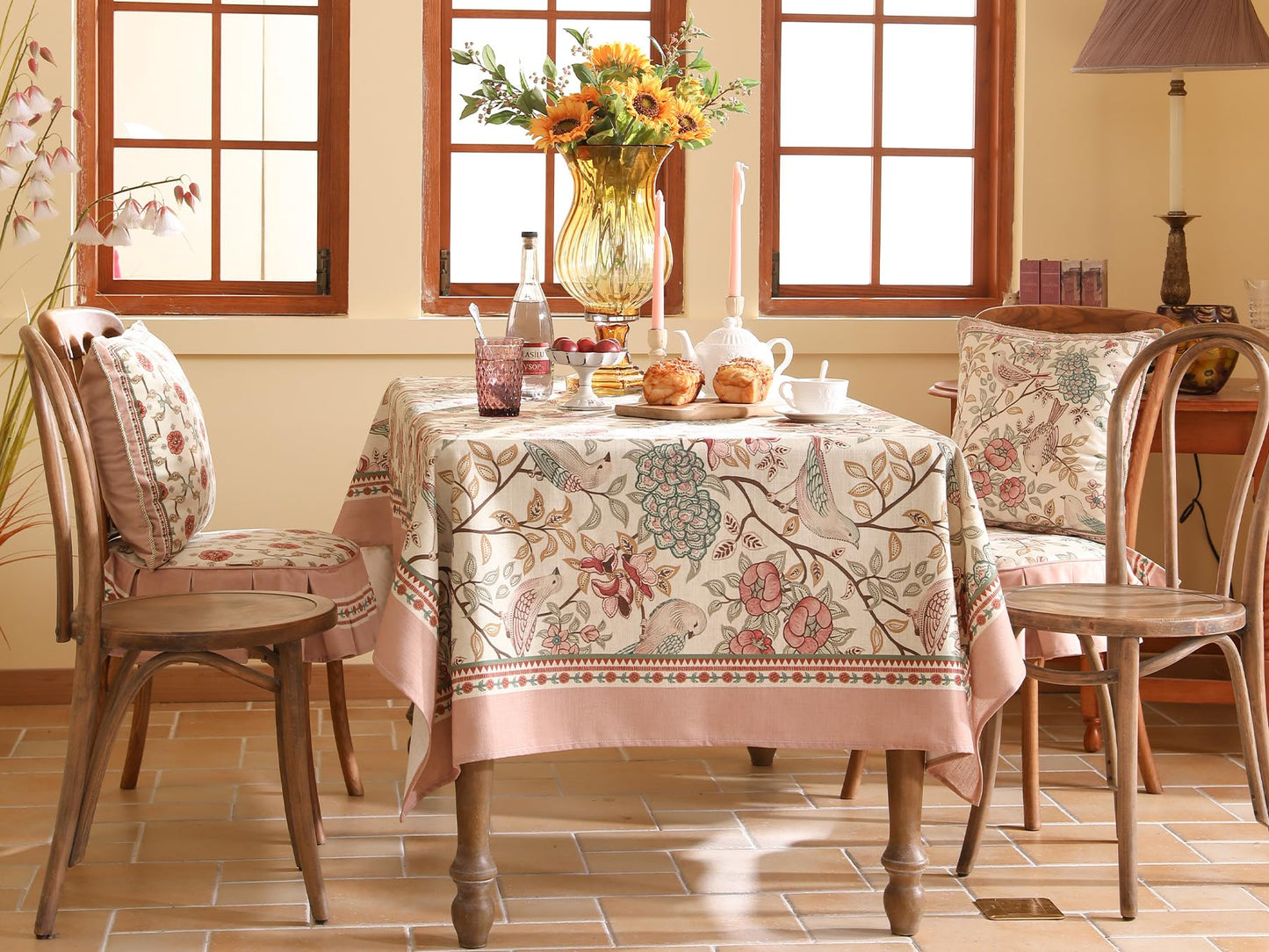 patdrea Linen Floral Tablecloth,Decorative Thick French Table Cloth Rectangle Square for Kitchen Dining 55" x 71"