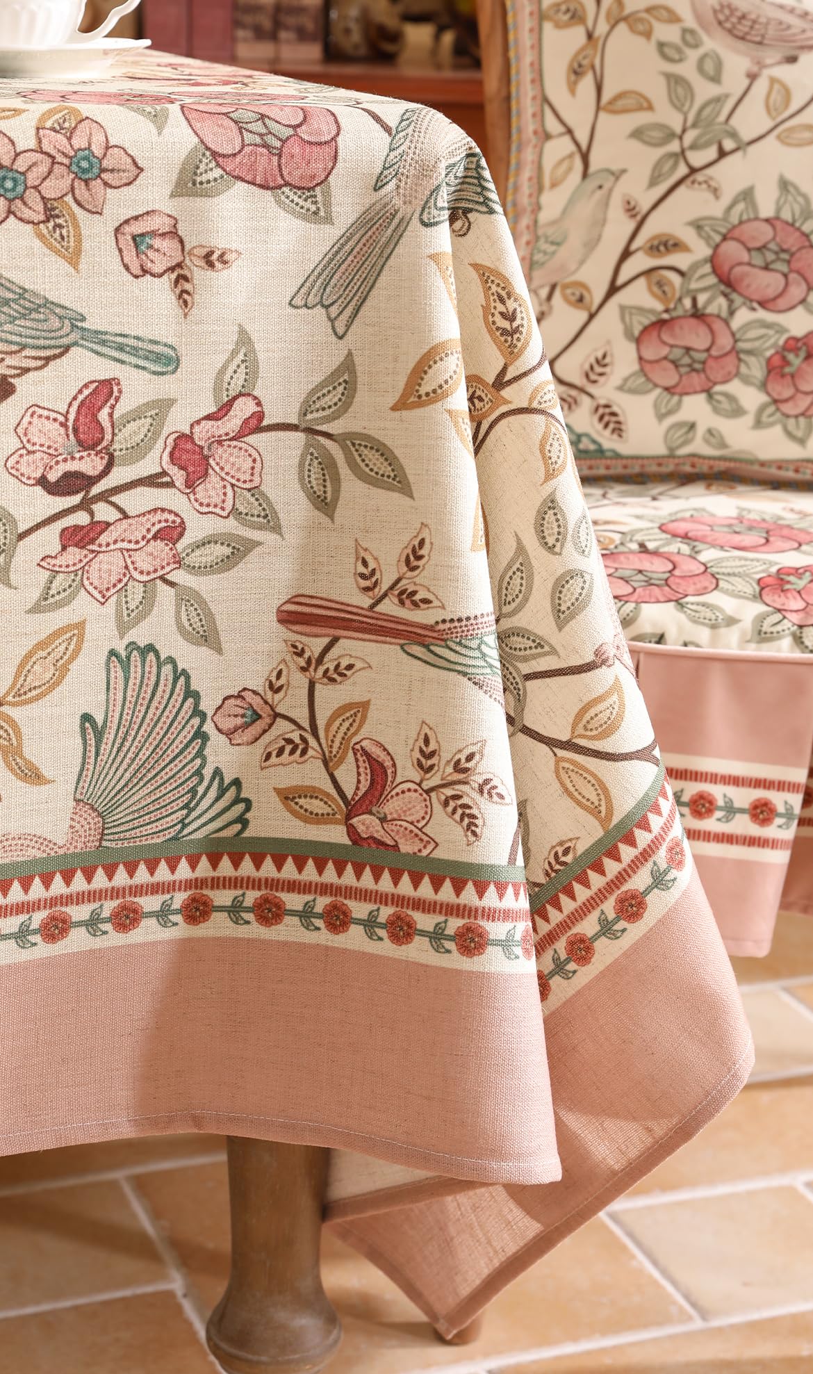 patdrea Linen Floral Tablecloth,Decorative Thick French Table Cloth Rectangle Square for Kitchen Dining 55" x 71"