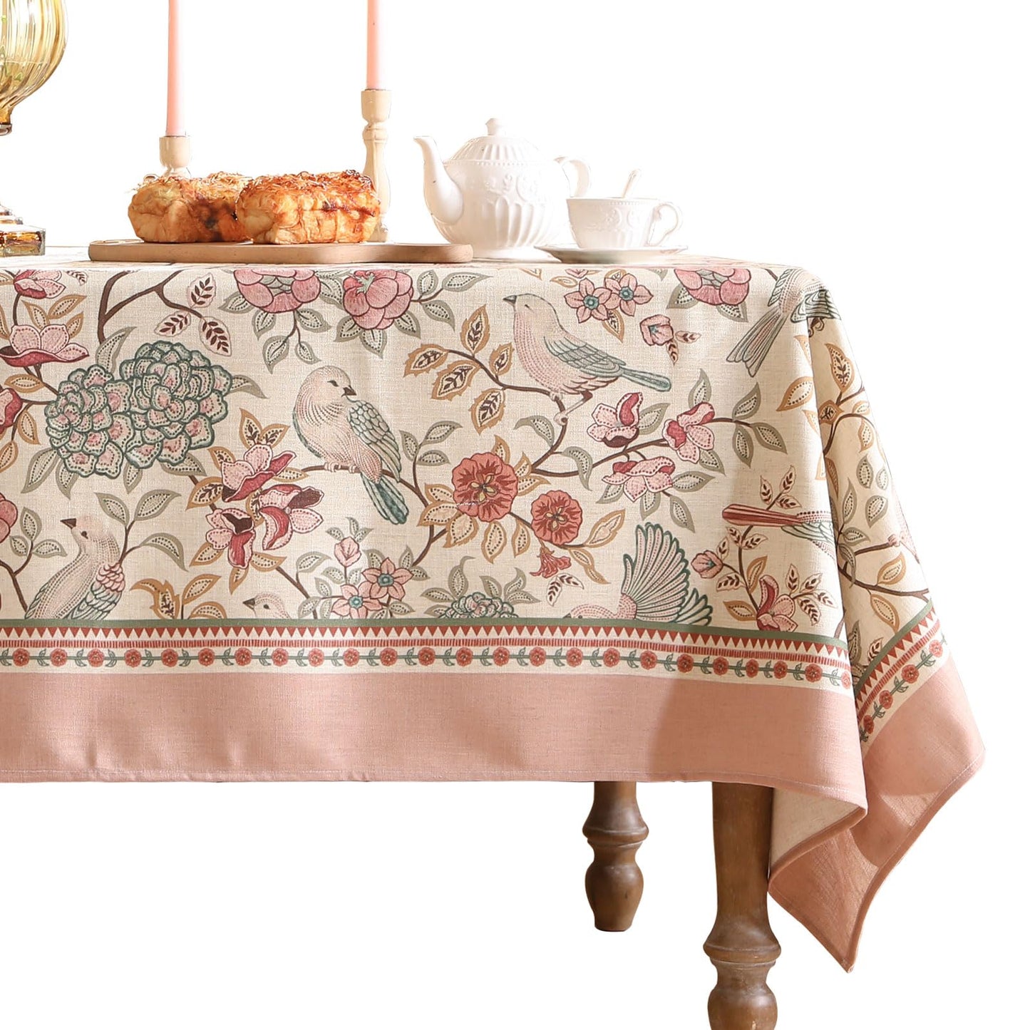 patdrea Linen Floral Tablecloth,Decorative Thick French Table Cloth Rectangle Square for Kitchen Dining 55" x 71"
