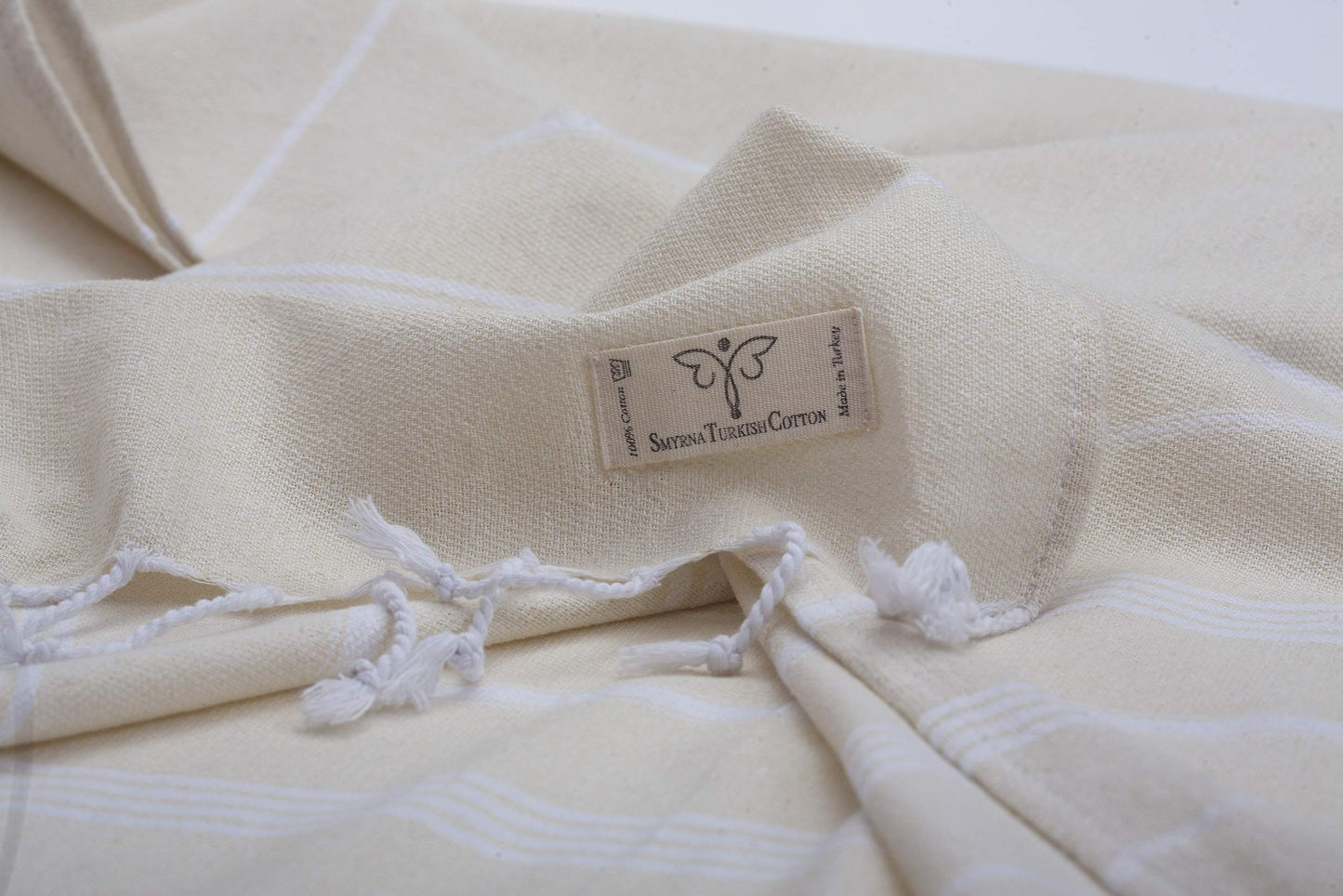 SMYRNA TURKISH COTTON - Classical Series Original Turkish Beach Towel | Cotton, Prewashed, 37 x 71 Inches | Peshtemal and Turkish Bath Towel for SPA, Beach, Pool, Gym and Bathroom (Cream)