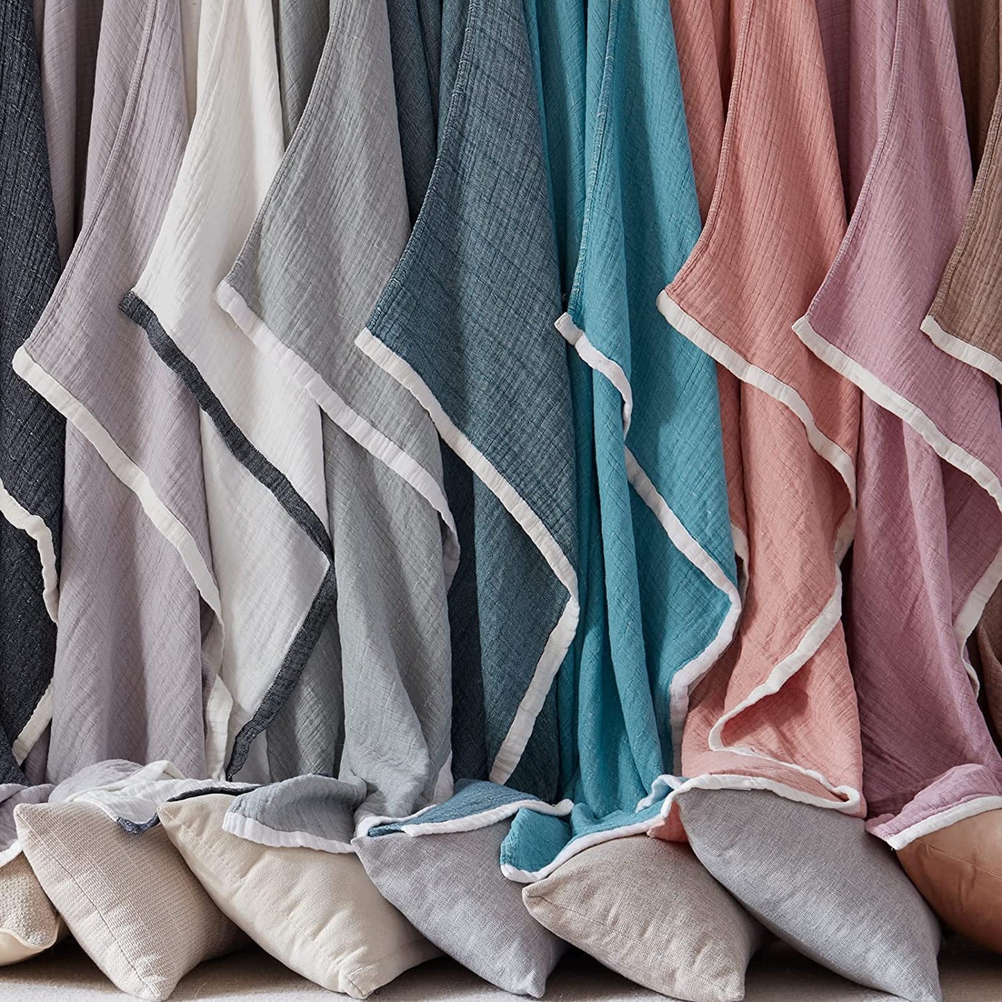 SE SOFTEXLY Cotton Muslin Blankets 4-Layer Linen Texture Blankets for Bed Couch,Thermal Blanket for Adults Lightweight Soft Breathable Throw Blanket for All Season Gauze Blanket(50"x60",Sage Green)