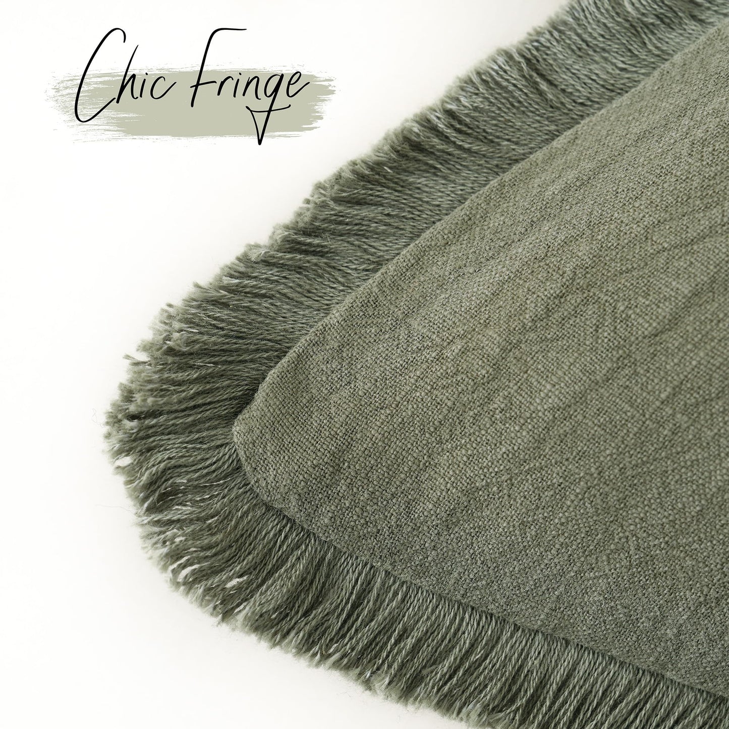 Foindtower Set of 2 Decorative Linen Fringe Throw Pillow Covers Cozy Farmhouse Boho Cushion Cover with Tassels Soft Accent Pillowcase for Couch Sofa Bed Living Room Home Decor 20×20 Inch Olive Green