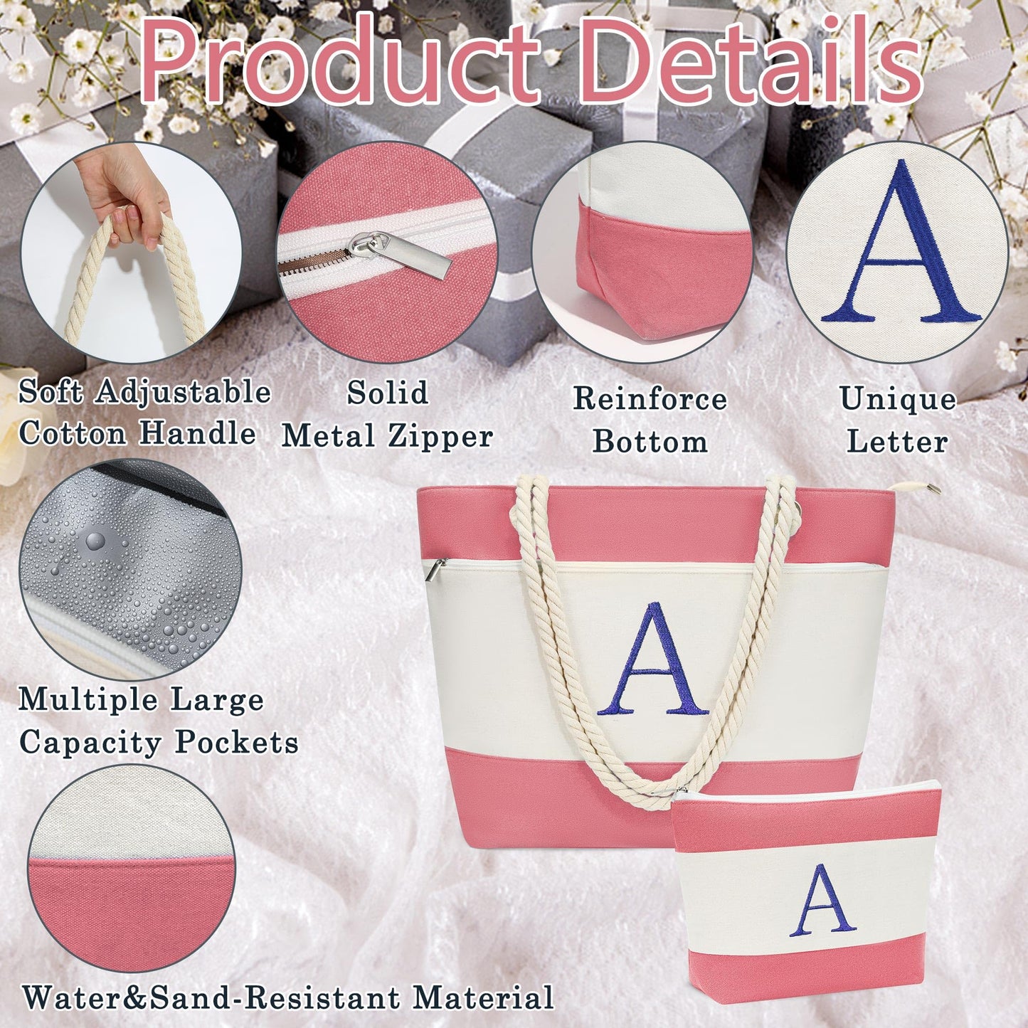 YOOLIFE Personalized Gifts,Monogram Beach Bag Waterproof Initial Tote