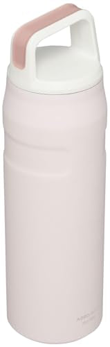 Stanley IceFlow Cap and Carry Bottle - Lightweight, Leakproof, and Insulated for Maximum Cold Retention - Sustainable 90% Recycled Stainless Steel, Rose Quartz Glimmer, 24oz