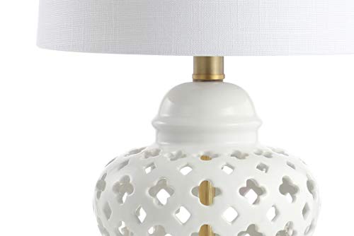 JONATHAN Y JYL6210A Quatrefoil Fretwork 20.5" Ginger Jar LED Table Lamp Glam White Bedside Nightstand Bedroom Living Room