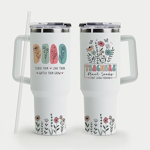 Teacher Appreciation Gifts - Teacher Gifts for Women - Best Teacher Gifts from Student - Christmas Gifts for Teacher - Teacher Coffee Mug Insulated Cup Stainless Steel 40oz Tumbler with Handle