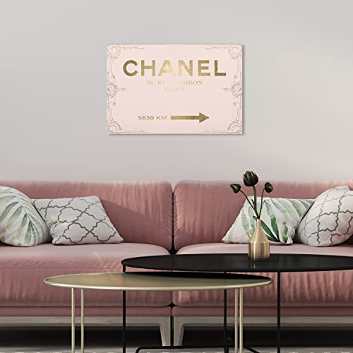 The Oliver Gal Artist Co. Fashion and Glam Modern Wrapped Canvas Wall Art Couture Road Sign Rococo Gold Blush Living Room Bedroom and Bathroom Home Decor 15 in x 10 in Pink and Gold