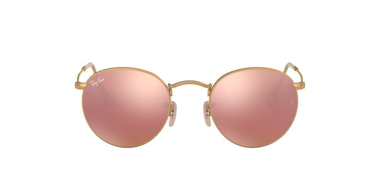 Ray-Ban Rb3447 Round Metal Sunglasses, Matte Gold/Light Brown Mirrored Pink, 50 mm