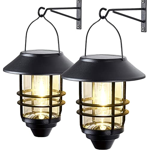 2 Pack Solar Lantern Wall Lights Fixtures, Outdoor Solar Powered Porch Light