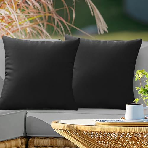 VAKADO Outdoor Waterproof Black Throw Pillow Covers 18x18 Set of 2 Decorative Patio Furniture Sunbrella Cushion Cases Outside Decor for Couch Garden Bench Porch