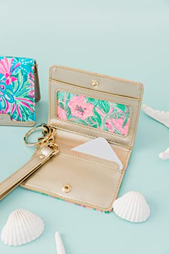 Lilly Pulitzer Snap ID Card Case, Cute Keychain Wallet, Slim Credit Card Holder with Wristlet Strap, Coming in Hot