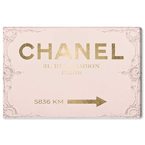 The Oliver Gal Artist Co. Fashion and Glam Modern Wrapped Canvas Wall Art Couture Road Sign Rococo Gold Blush Living Room Bedroom and Bathroom Home Decor 15 in x 10 in Pink and Gold