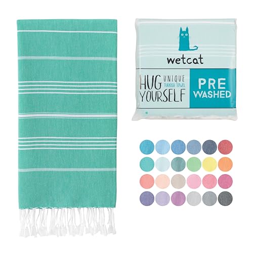 WETCAT Turkish Beach Towel Oversized 38x71 100% Cotton Sand Free Quick Dry Extra Large Light Travel Towel for Adults Beach Accessories Gifts - Mint Green