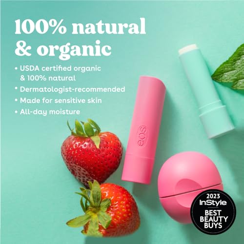 eos 100% Natural & Organic Lip Balm- Sweet Mint, Dermatologist Recommended, All-Day Moisture, Made for Sensitive Skin, Lip Care Products, 0.25 oz