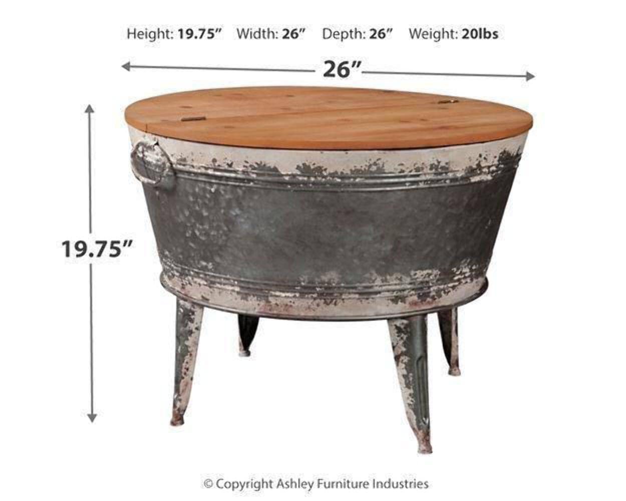 Signature Design by Ashley Shellmond Rustic Distressed Metal Accent Cocktail Table with Lift Top 20", Gray