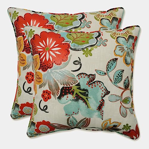 Pillow Perfect Bright Floral Indoor/Outdoor Accent Throw Pillow, Plush Fill, Weather, and Fade Resistant, Throw - 16.5" x 16.5", Ivory Alastriste, 2 Count