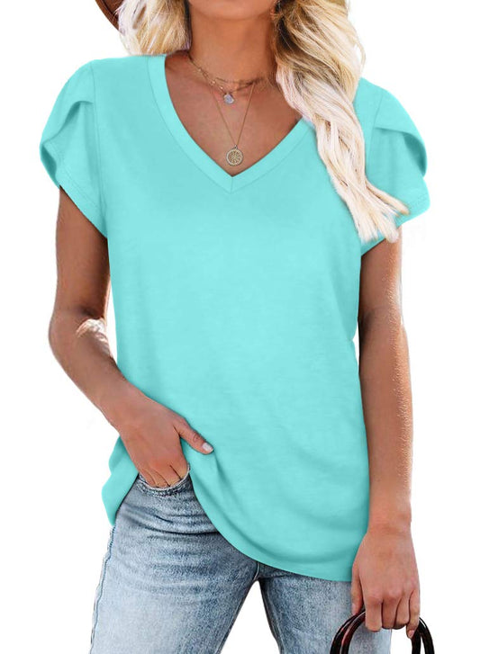 WIHOLL Summer Shirts for Women Loose Fit V Neck Fashion Tops LightGreen S