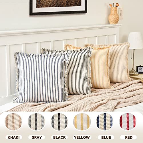 Chic Striped Throw Pillow Covers with Fringe 18”x18” Set of 2