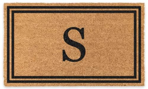 COCO MATS 'N MORE Black Double Bordered Monogrammed Coco Doormat 14" x 22" with Vinyl Backing | Personalized Coco Mats for Front Door Outdoor | Tough Coir Bristles Remove Dirt