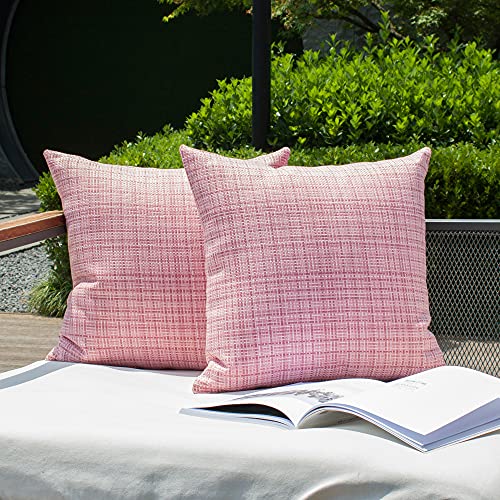 Kevin Textile Pack of 2 Decorative Outdoor Waterproof Throw Pillow Covers Stripe Pillowcases Modern Cushion Cases for Patio Couch Bench 16 x 16 Inch Pink