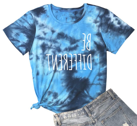 LOOKFACE Women Cotton Tie Dye T Shirts Blue Small