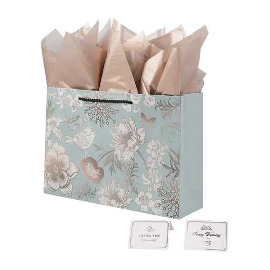 ysmile Preminum Gift Bag with Wrapping Tissue for Women Girl Large 14" Paper Bag with Handle - Flower