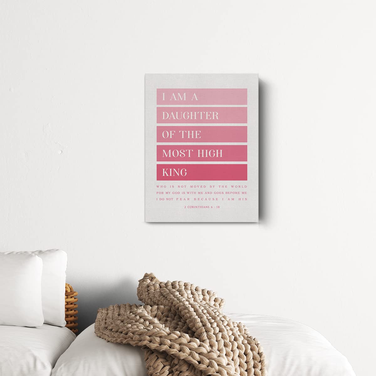 Pink Bible Verse Canvas Print Decor I am a Daughter of the Most High King 2 Corinthians 6 : 18 Wall Painting Posters Artwork 12”X15” Modern Home Decoration (Framed)…