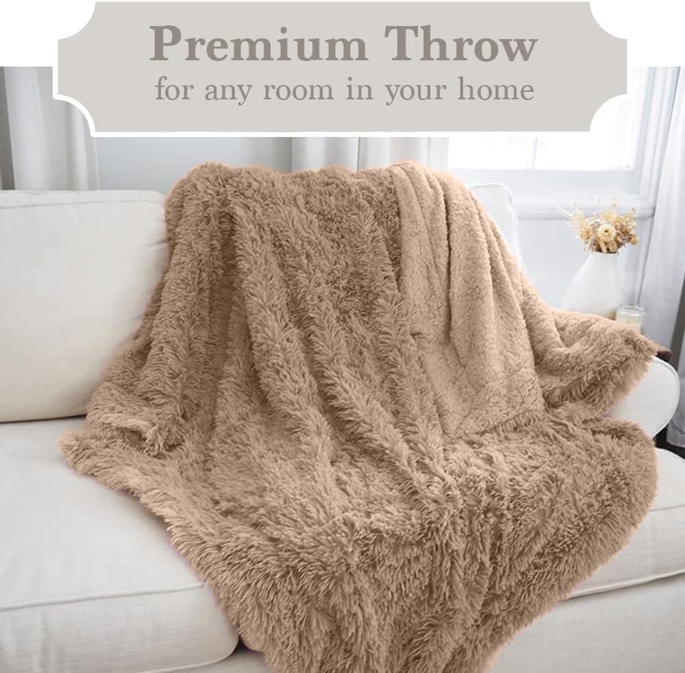 The Connecticut Home Company Throw Blanket, Soft Plush Reversible Shag and Sherpa, Twin 80x60