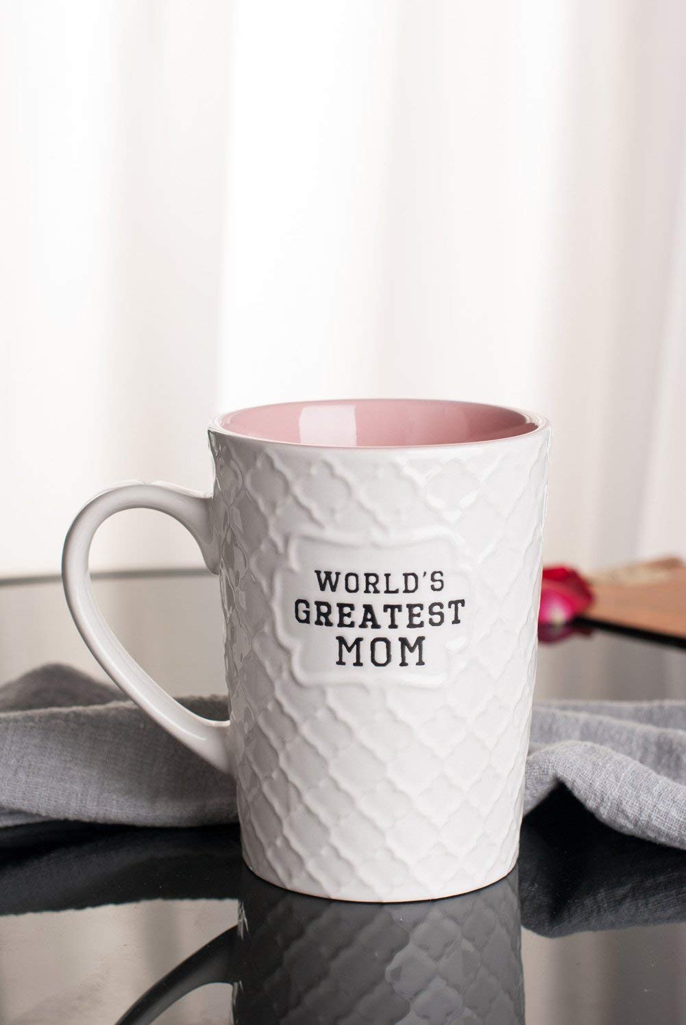 Ynsfree-World's Greatest Mom-16 OZ Coffee And Tea Cups-For mom,lady, wife,Valentine's Day or Anniversary - Birthday Gift Ceramic Office Fun Gifts Deal With White Cute Mugs-Funny Mom Mug