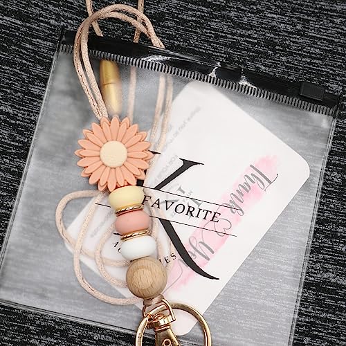 MyfavoriteK Flower Teacher Lanyards ID Badge and Key Holder, Cute Silicone Beads Lanyard for Women Nurse Employees Students (Rose)