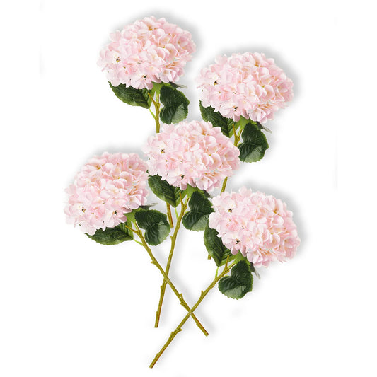PARTY JOY 5PCS 15.4In Artificial Hydrangea Silk Flowers Bouquet Faux Hydrangea Stems for Wedding Centerpieces Home Decor (Light Pink)