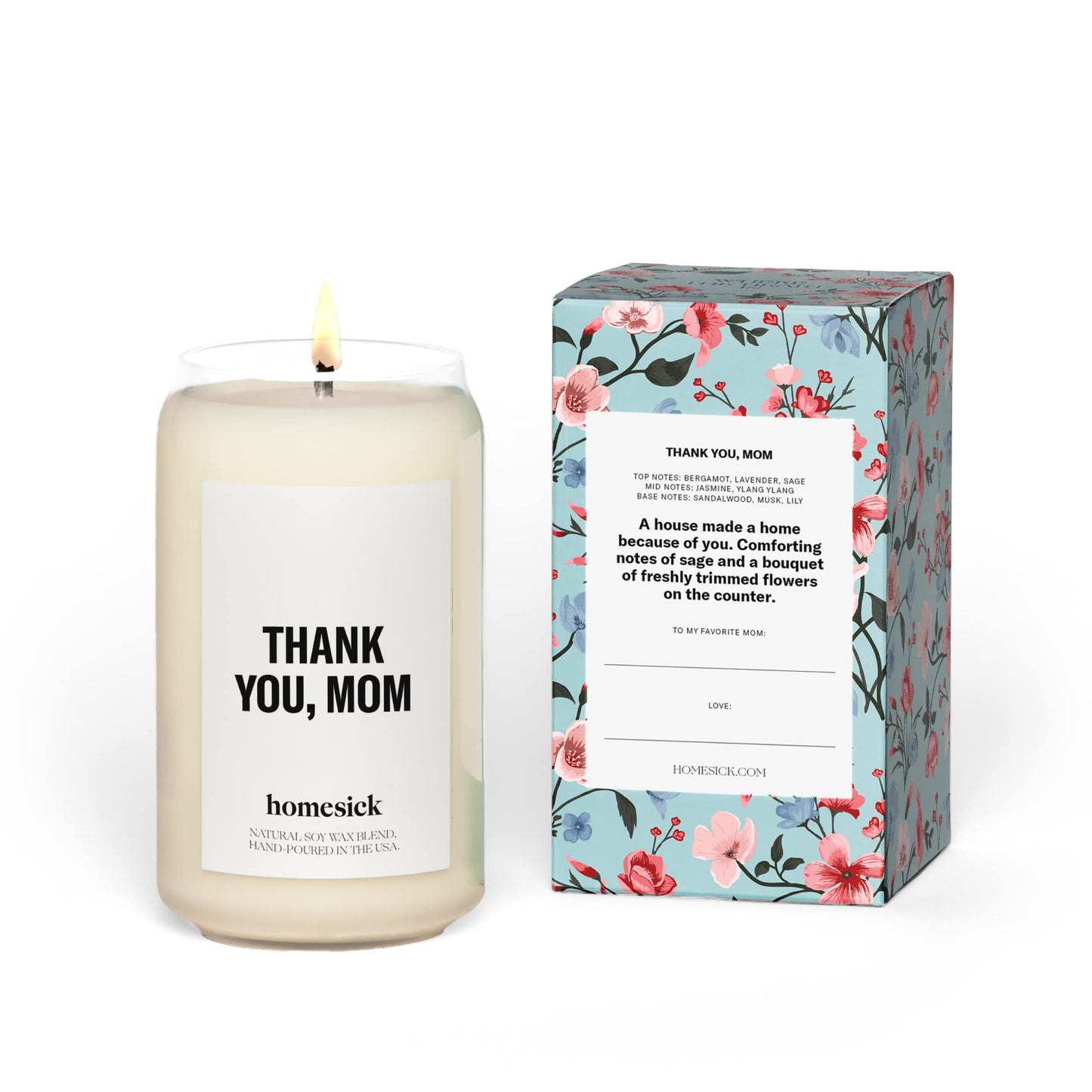 Homesick Premium Scented Candle, Thank You, Mom - Scents of Bergamot, Lavender, Sage, 13.75 oz, 60-80 Hour Burn, Natural Soy Blend Candle Home Decor, Relaxing Gratitude Candle