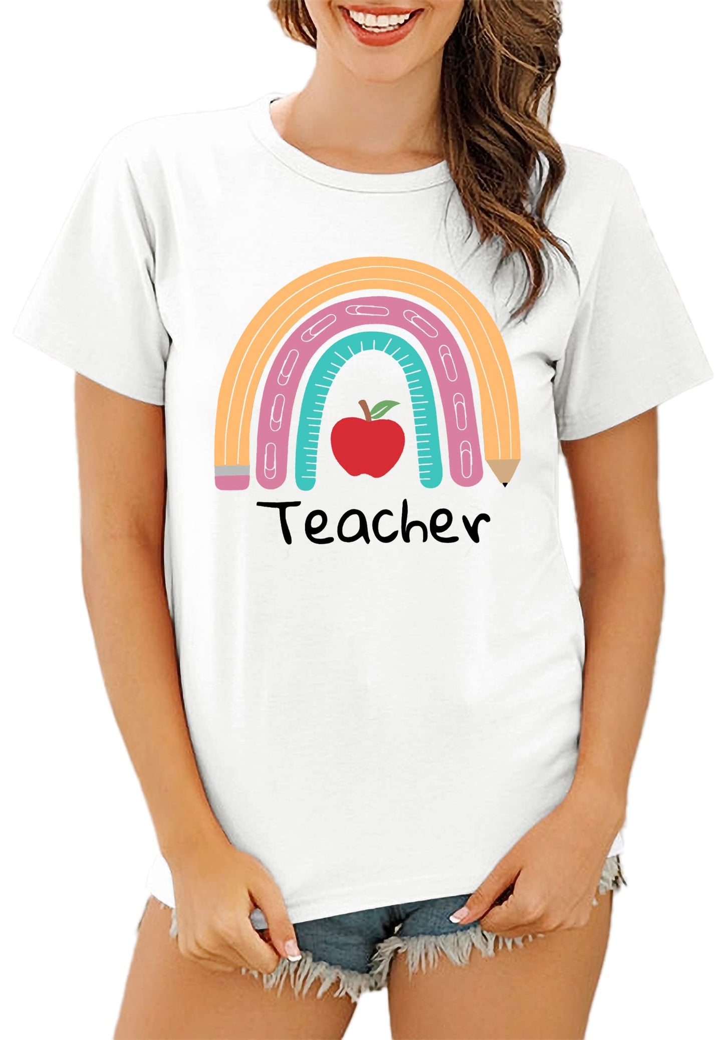 Teacher Shirt for Women Teach Rainbow Leopard Graphic Tee Tops Teachers Gift Teach Inspire T Shirt