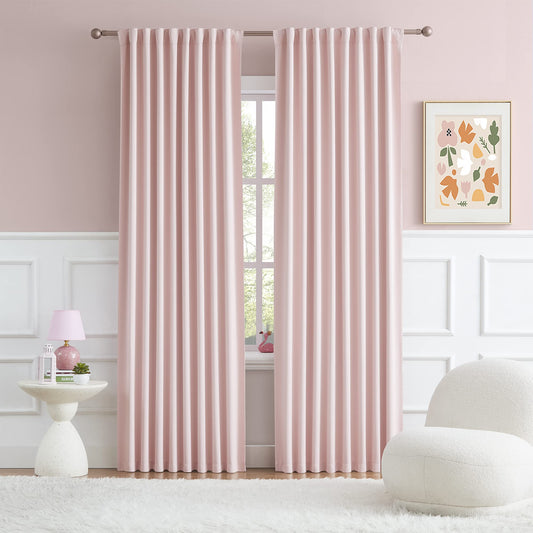 DUALIFE Back Tab and Rod Pocket Muted Pink Curtains for Girls Bedroom Decor Baby Pink - Room Darkening Thermal Insulated for Living Room 52 x 84 Inches Long Set of 2 Panels