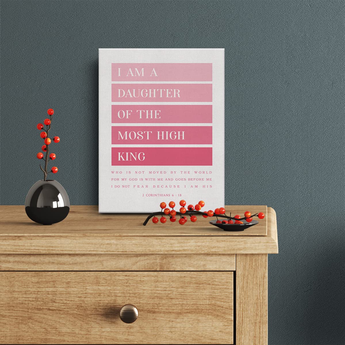 Pink Bible Verse Canvas Print Decor I am a Daughter of the Most High King 2 Corinthians 6 : 18 Wall Painting Posters Artwork 12”X15” Modern Home Decoration (Framed)…