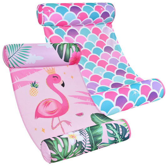 WERNNSAI Flamingo Mermaid Pool Hammocks for Adults - 2 Pack Inflatable Pool Float Hammocks 4 in 1 Multi-Purpose Floating Hammock Swimming Rafts Floaty Portable Water Drifter for Beach Floaty Party