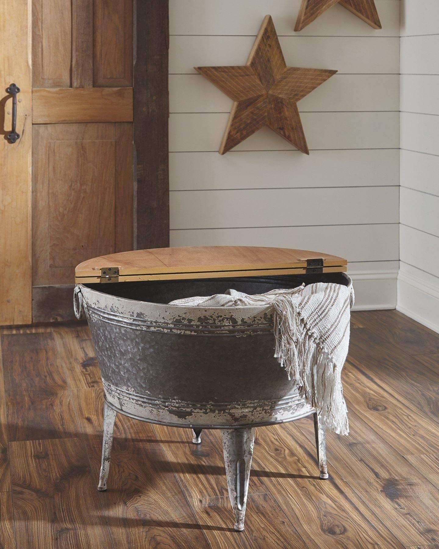 Signature Design by Ashley Shellmond Rustic Distressed Metal Accent Cocktail Table with Lift Top 20", Gray