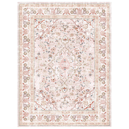 Vhong Pink Area Rugs Washable Boho Vintage Modern Neutral Large Carpet 5×7 High Traffic Rugs for Dinning Room Living Room Bedroom Girls' Room Nursery Room Non Slip