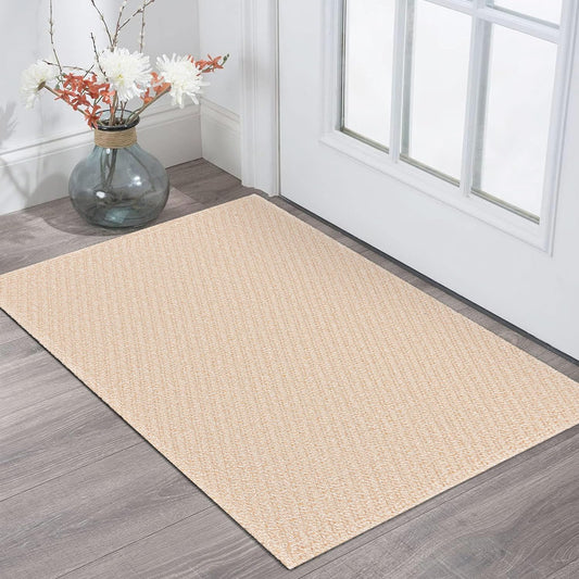KOZYFLY Boho Rugs for Entryway 2x3 ft Small Area Rugs Washable Rubber Backed Front Door Rug Woven Cotton Entrance Rugs for Front Porch Bathroom Kitchen Bedroom (Beige, 2'x3')