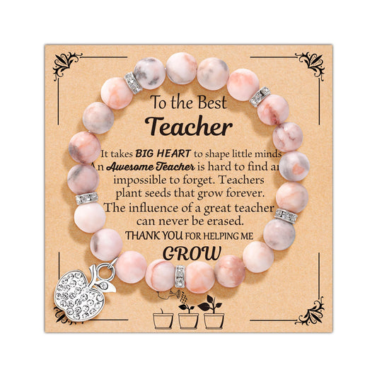 U-Zomir Teacher Appreciation Gifts for Women, Thank You Teacher Gifts Teacher Bracelet with Gift Message Card, Natural Stone Apple Bracelets End of Year Teacher Gifts from Student