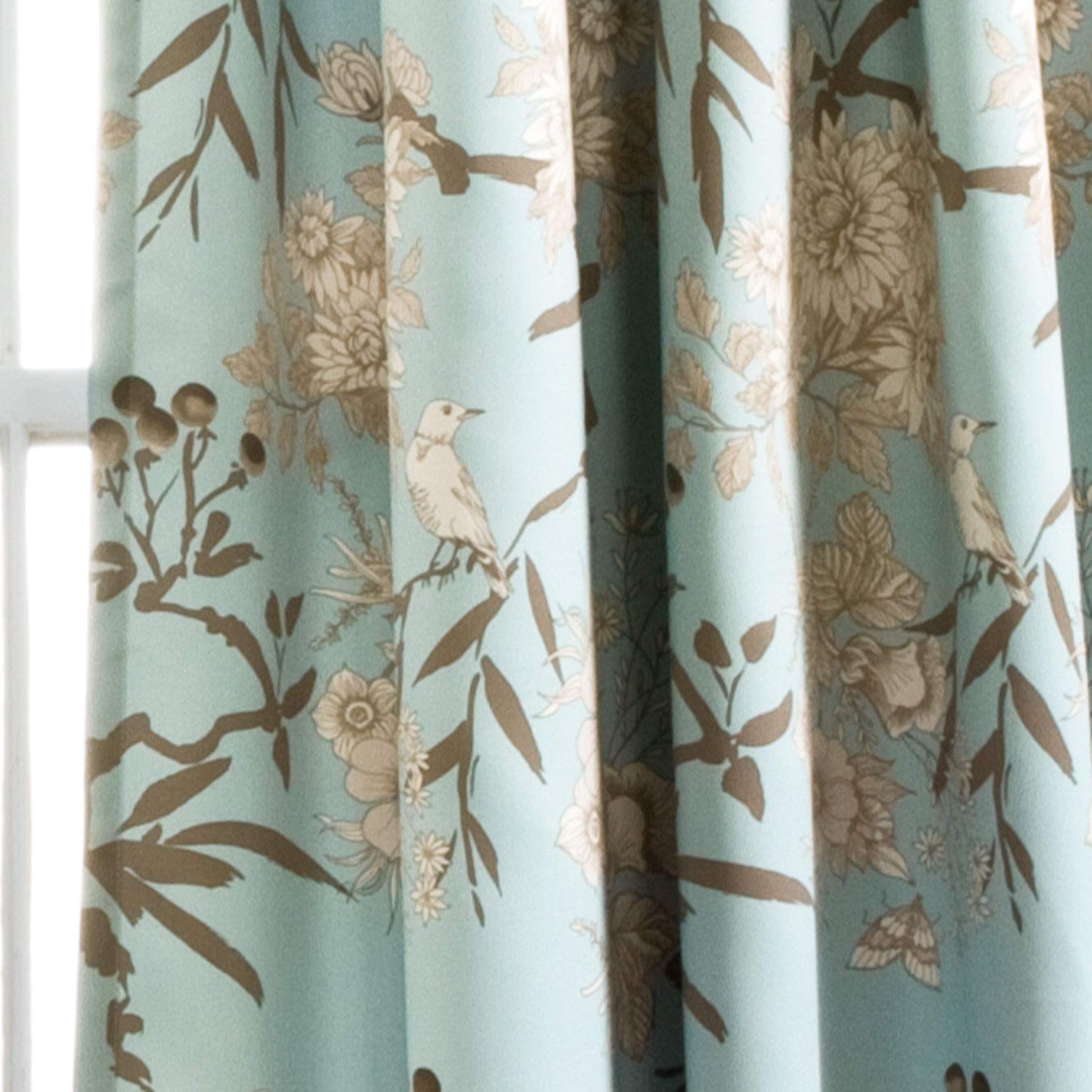 Lush Decor Botanical Garden Curtains Floral Bird Print Room Darkening Window Panel Drapes Set for Living, Dining, Bedroom (Pair), Blue, 52"W x 84L"