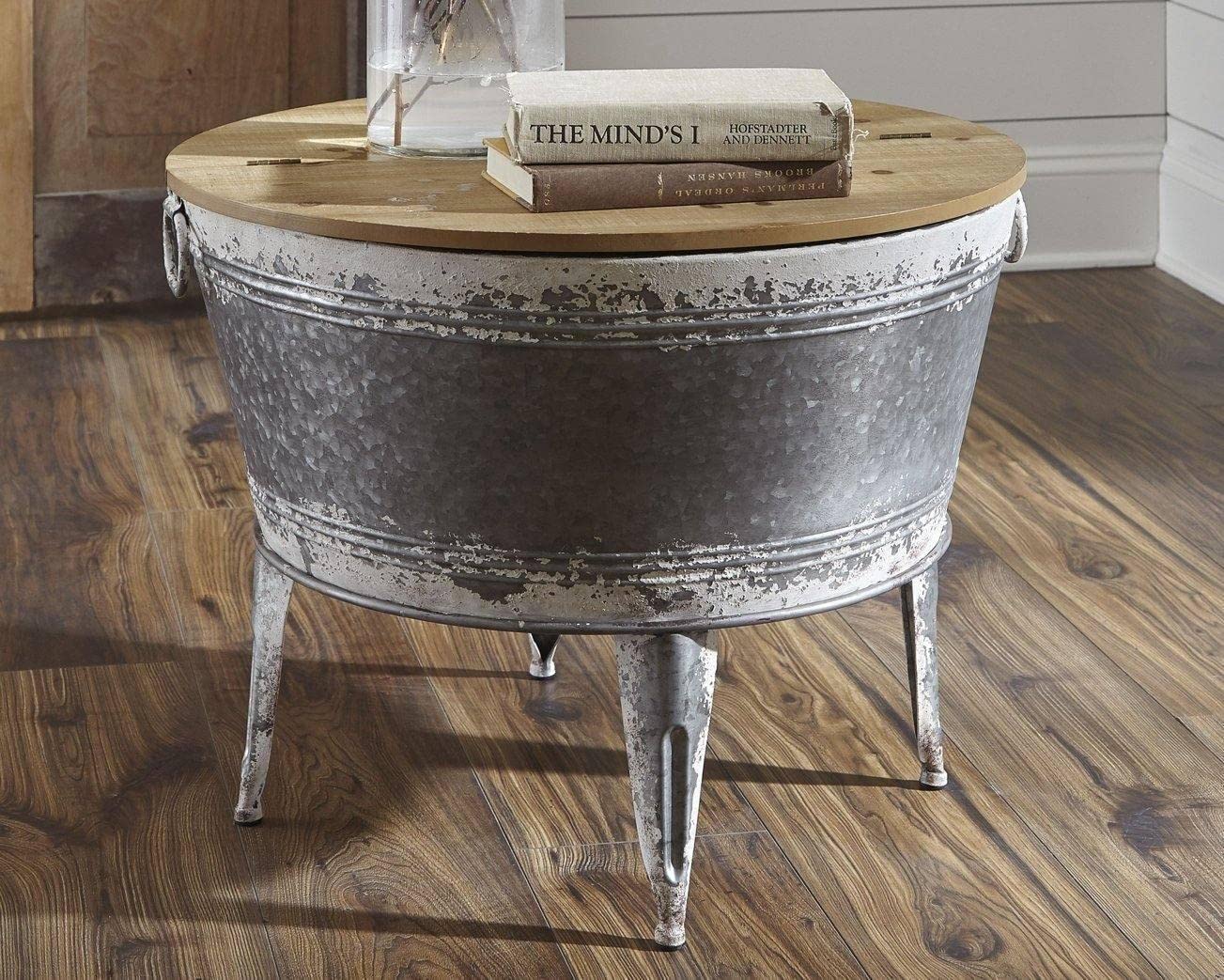 Signature Design by Ashley Shellmond Rustic Distressed Metal Accent Cocktail Table with Lift Top 20", Gray