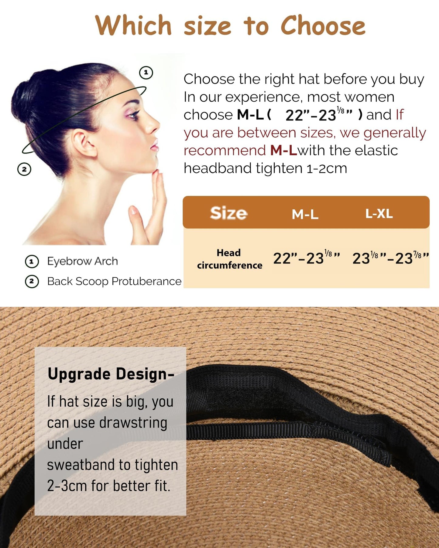 FURTALK Panama Hat Sun Hats for Women Men Wide Brim Fedora Straw Beach Hat UV UPF 50 Brown