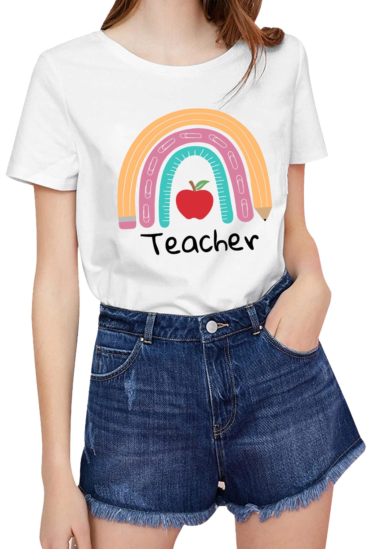 Teacher Shirt for Women Teach Rainbow Leopard Graphic Tee Tops Teachers Gift Teach Inspire T Shirt