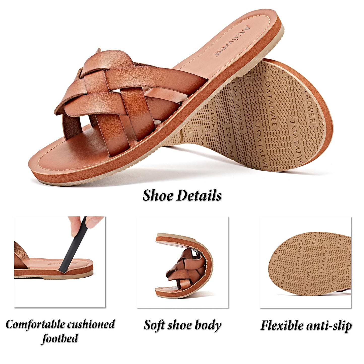 Ataiwee Women's Flat Slide Sandals - Cute Ladies Braided Comfortable Slip On Flat Summer Shoes.(1908002-5,LB/MF,6)